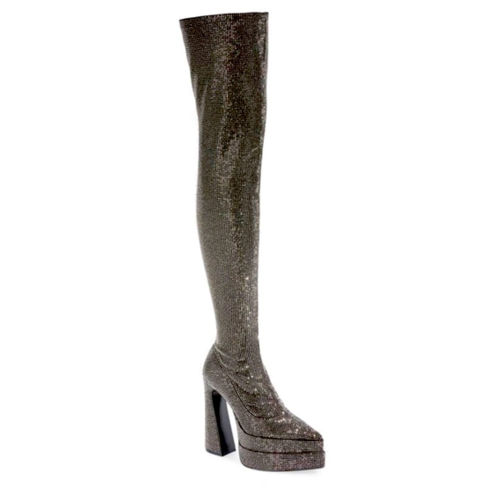 NWOT STEVE MADDEN “Sultry” Black Rhinestone Over the Knee Boots